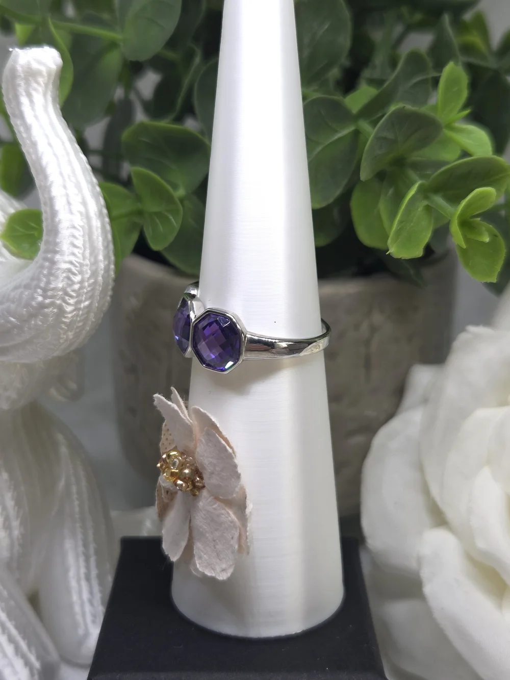 BP Amethyst Crystal Band Ring On Rhodium Plating